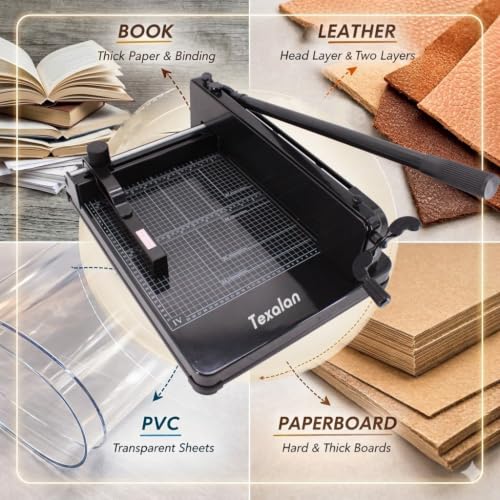 A4 12-Inch Heavy Duty Guillotine Paper Cutter - 400 Sheets Capacity, Steel Base, Black - TEXALAN