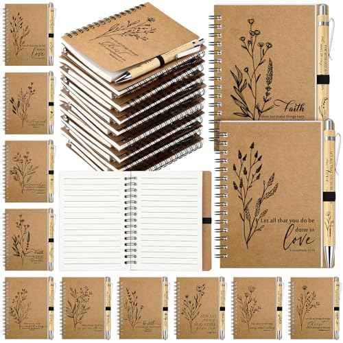 40 Pcs Christmas Bible Verse Spiral Notebook with Bamboo Thanksgiving Christian Pen Aesthetic Religious Notepad Journal Thank You Christian Gift Bulk for Pastor Sunday School Teacher (Classic Style)