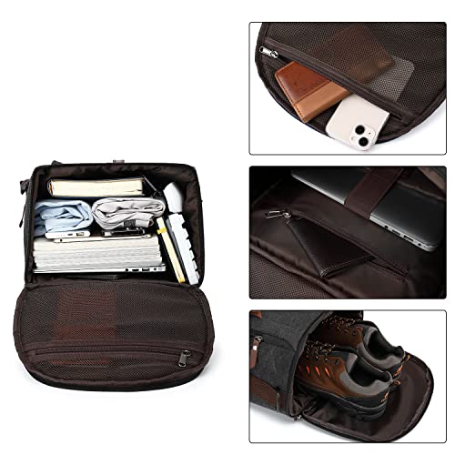 Kalesi Gym Duffle Bag Backpack 4-Way Vintage canvas with Shoes Compartment for travel Sport Hiking laptop (Vintage black)
