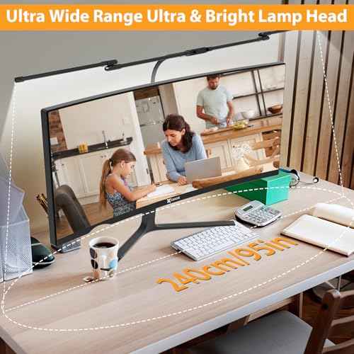 iVict Desk Lamp for Home Office, 24W Flexible Gooseneck Table Lamp, Desks Lamps with Clamp, 10 Color Modes 10 Brightness Eye-Caring Desk Light w/USB Adapter(Black)