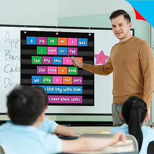 Daily Schedule Pocket Chart, Class Schedule with 7 Clear Pockets Plus 3 Over Door Hangers for Classroom Home School Schedule Organization & Time Management-Fits 3.5¡± Sentence Strips & Word Cards