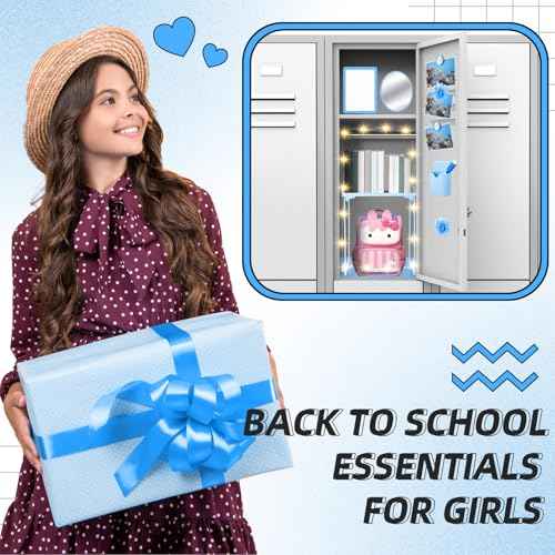 Patelai 12 Pcs Locker Accessories Kit Included Locker Shelf Magnetic Mirror Pen Holder Whiteboard Marker Faux Fur Rug Light String and Magnet for Back to School Essentials(Blue)