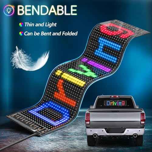 Scrolling LED Sign for Car, Flexible USB 5V LED Car Sign Bluetooth App Control Programmable Text/Animation for Cars/Taxis/Stores, Indoor/Outdoo (19''x5'')
