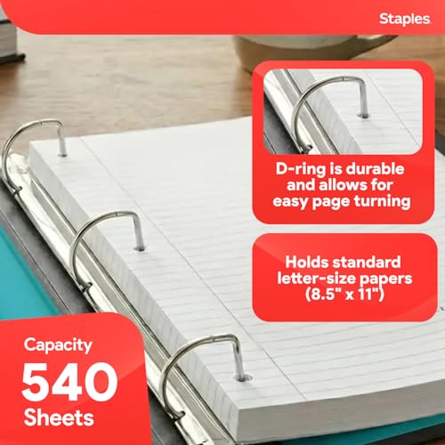 Staples Better Binder 2-Inch D-Ring View Teal - Holds 540 Sheets, Heavy Duty