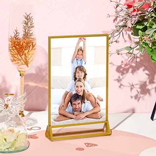 18 Pieces Frames Table Numbers Clear Table Sign Double Sided Picture Photo Frame Table Number Holder Acrylic Sign Holder for Wedding Table Menu Holder(5 x 7 Inches,Gold)