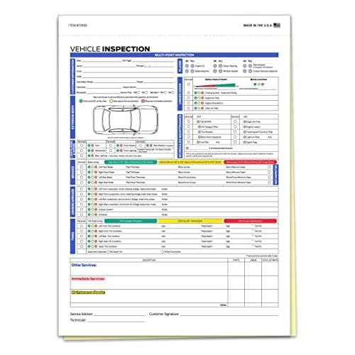 Pack of 250 Sheets F Series Multi-Point Inspection - 2 Part Checklist PER Manufacturer's Recommendation Forms, White with Multi Colored, 8-1/2 inch x 11-3/4 inch