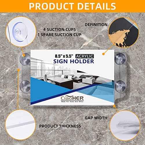 CiaoHER Acrylic Sign Holder 8.5 x 5.5, Clear Acrylic Frames Glass Window Wall Mount Advertising Signage Sign Holder with 4 Suction Cups for Mall, Office, Home, Restaurant, Landscape £¨6 Pack£©