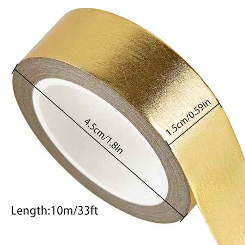 Gold Foil Washi Tape - 2 Rolls Low Tack Self Adhesive Decorative Metallic Foil Masking Tape for Crafting,Scrapbooking and Wall Decor Decorative 0.59in x66FT