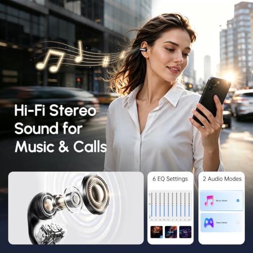 KOUO Black Clip-On Translation Earbuds with LCD Touch Screen for Travel & Study