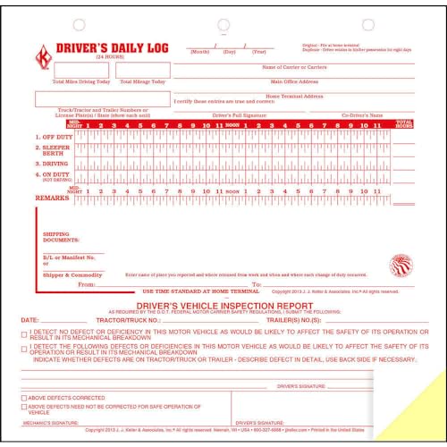 J. J. Keller Mid-Size Driver Daily Log with DVIR – 5 Pack, 2-Ply Carbonless 8.5 x 8.25