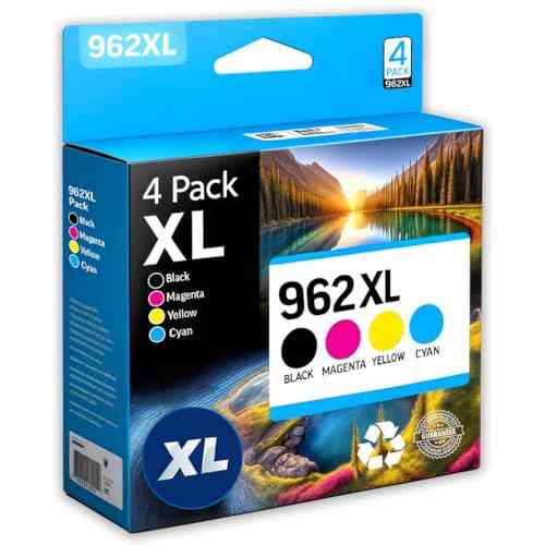 Compatible Ink Cartridge Replacement for 962XL. Works with OfficeJet Pro 9028 9029 9010 9015 9018 9025 9020 9012 9026 9027 Printers. 4 Pack (Black, Cyan, Magenta, Yellow)