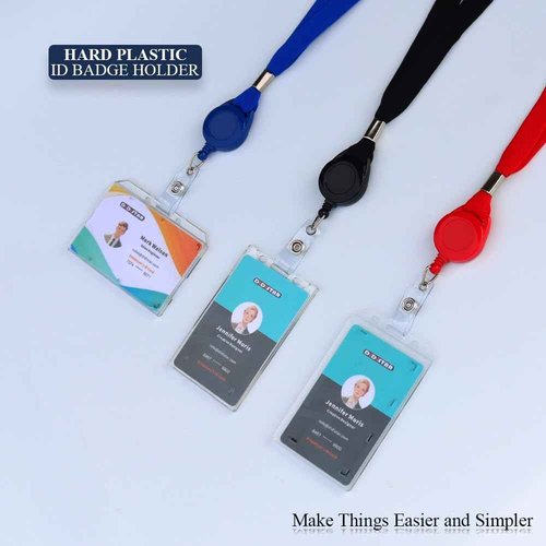 50 Pack Hard Plastic Badge Holder-Horizontal Heavy Duty ID Card Holder-Rigid Case Single I'd Protector with Easy Access Thumb Slot & Chain Holes for Clips,Lanyards & Reels-Frosted Clear by DiDiSTAR