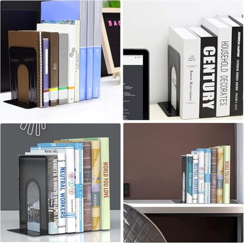 Heavy Duty Metal Bookends - Sturdy T-Shaped Book Holders for Shelves