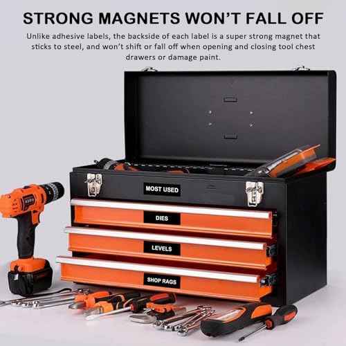 Magnetic Tool Box Organization Labels,Tool Chest Organizer Labels with Strong Magnets,Easy to Read Printing - Fits All Brands of Steel Tool Box Drawers (72 Pcs, 4 x 1 Inches)