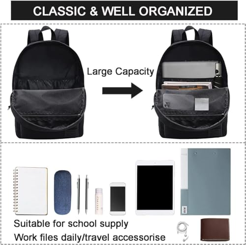 SUPACOOL 20L Black Casual Laptop Backpack for Men Women, Travel & School