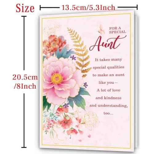 Aunt Birthday Card, Aunt Birthday Gifts, Thick Card Stock with Premium Envelope, 8x5.3 Inches, Double-Sided
