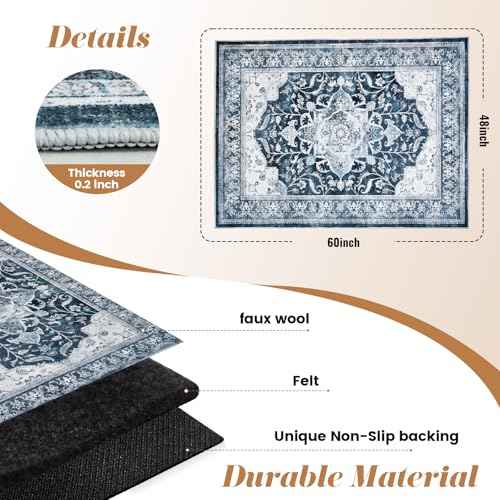 Office Chair Mat for Hardwood Tile Floor, 48"x60"Anti-Slip Under Desk Carpet Protector for Rolling Computer Chair Mat, Machine Washable Office Area Carpet (Fauxwool,Blue)