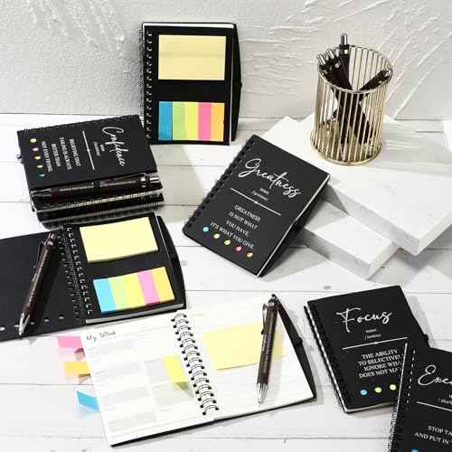 TecUnite 40 Pcs Motivational Spiral Notebooks with Sticky Notes Pen Bulk Inspirational Journals Christmas Employee Appreciation Gifts for Teacher Team Coworker Colleagues Nurse Staff (Black)