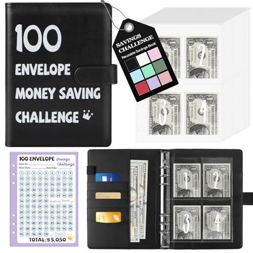 Black A5 Money Saving Challenge Binder with 100 Envelopes & Tracker - Fabmaker