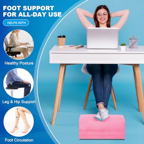 Foot Rest under Desk, 3-Height Adjustable Foot Stool with Washable Cover, Pink (WADCIMC) for Office & Gaming Chairs
