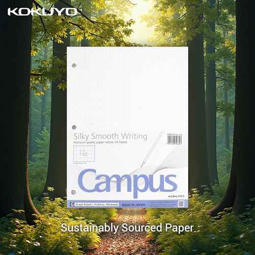 KOKUYO 5x5 Graph Paper, Loose Leaf Paper 8.25"x11", 100 Sheets, Smooth Writing Surface, Bleed Resistant Filler Paper for Math, Engineering, Art Projects. Japan Import (WSG-NO-887G2)