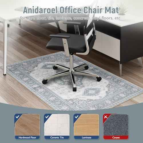 Anidaroel Office Chair Mat for Hardwood & Tile, 48"x60" Desk Chair Mat for Hard Floors, Under Desk Rug for Rolling Chair, Floor Mat for Office Chair, Low Pile Carpet Floor Protector Rug
