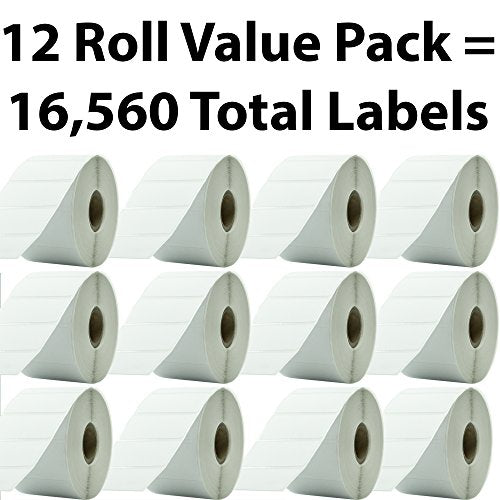 Premium, Extra Sticky 2x1in Direct Thermal Label 12 Pack. Bulk (16,560 pcs) Perforated Top Coated, Self-Adhesive Stickers for FNSKU Barcodes. Zebra Printer Compatible. Packaging and Shipping Supplies.