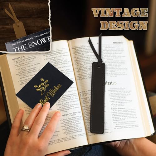 Leather Bookmark, 6 Pcs Classic Style Bookmark for Men, 0.05 Inches Thin Handmade Stitched Book Mark, Book Marks for Reading, Gifts for Book Lovers School Students (Dark Retro)
