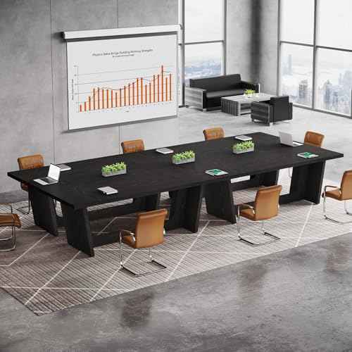 Tribesigns 6FT Conference Table, 71¡± Rectangular Executive Meeting Table for Office, Large Sturdy Business Desk with Solid Wooden Pedestal, Industrial Seminar Table, Black