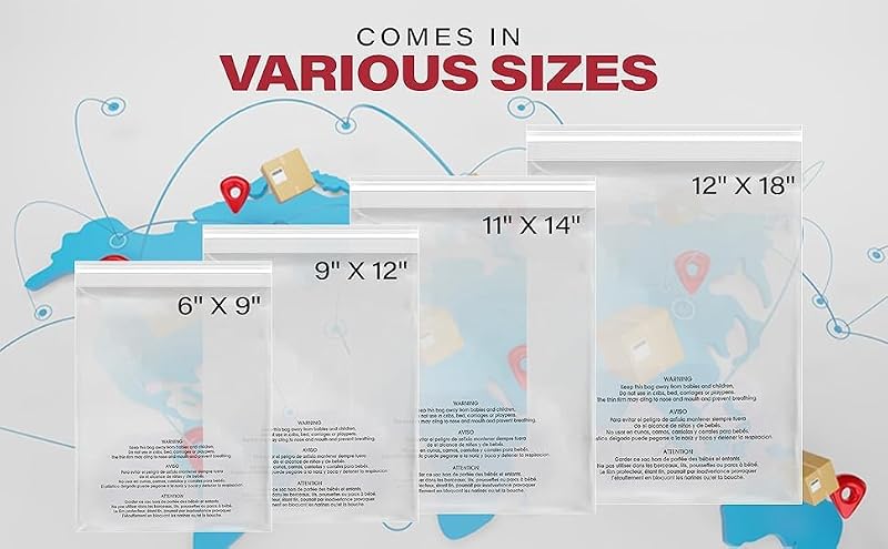 100 6x9 SUFFOCATION WARNING SELF SEAL FLAP TAPE CLEAR VALUEMAILERS
