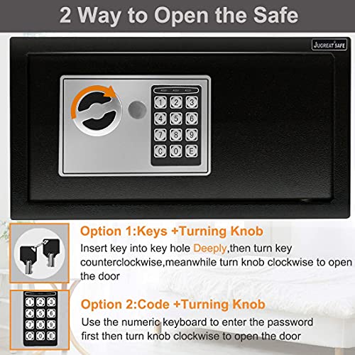 JUGREAT Safe Box with Sensor Light,Electronic Digital Security Safe Steel Construction Hidden with Lock£¬Wall or Cabinet Anchoring Design for Home Office Hotel Business 0.55 Cubic Feet Black