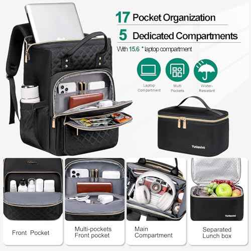 Lunch Backpack for Women, 15.6 Inch Laptop Backpack for Womens Stylish Nurse, Teacher Work Back pack with Lunch Box Insulated Backpacks Cooler for Women Men Travel Camping Picnics