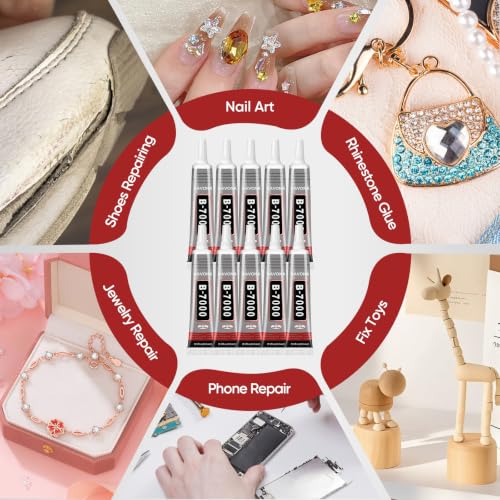 Navona 10 Pack 15ml B7000 Rhinestone Glue with Precision Tips - Clear Multi-Purpose Craft & Jewelry Adhesive