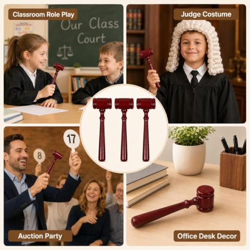 Mini Wooden Gavel Set for Kids Role Play Party Decor Judge Costume Accessory