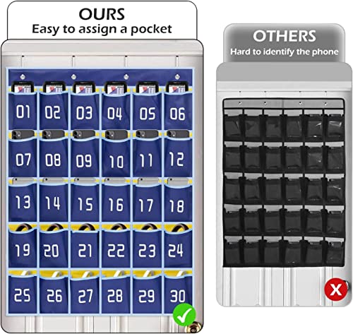 MISSLO Classroom Cell Phone Holder 30 Pockets Hanging Wall Organizer (Blue)