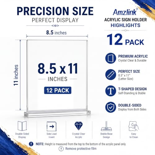 12 Pack Clear Acrylic Sign Holders 8.5x11 Tabletop Display Stands