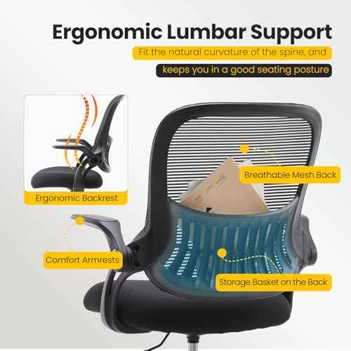 Sweetcrispy Tall Drafting Desk Chair - Ergonomic High Stool Computer with Adjustable Height and Comfy Lumbar Support, Office Rolling Counter with Flip-up Arm and Footrest, Black