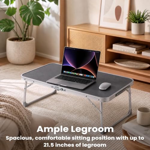 Gray Foldable Laptop Desk with Hidden Storage - Portable Bed Table