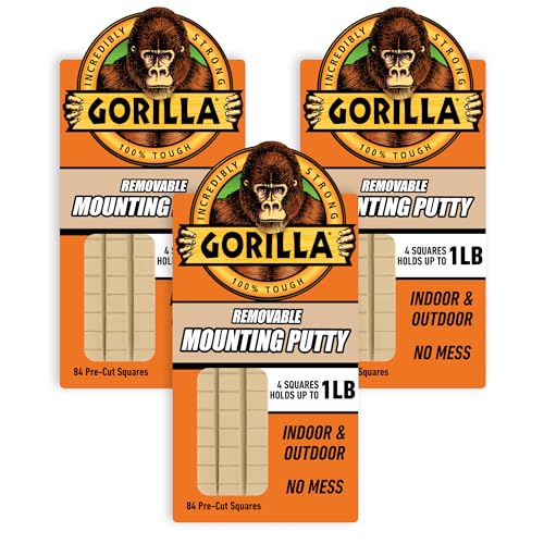 Gorilla Reusable Mounting Putty Pack of 3 (84 Squares) - Removable, Multi-Surface