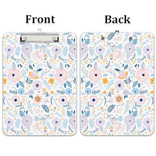 Rimilak Plastic Clipboards with Metal Clip, A4 Letter Size 9 x 12.5 in, Office Decorative for Students Women Men and Kids, Cute Custom Pattern, Purple Flower