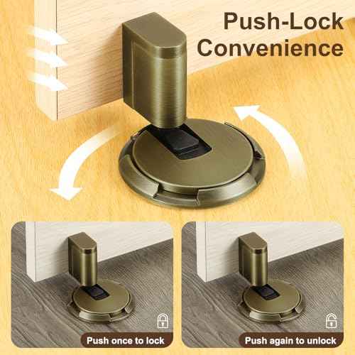 uxcell 2Pcs Magnetic Door Stopper, Silent Magnetic Floor Door Stop with Adhesive, Mechanical Floor Door Stop Shock Absorbing for Bedroom Office Bathroom, Bronze