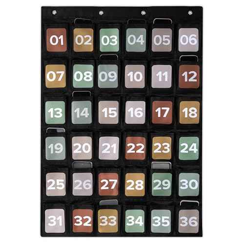 Premium Cell Phone Holder for Classroom - Durable Pocket Chart with 36 Numbered Slots & Hooks - The Perfect Hanging Chart for Phones, Calculators and Headphones Fits Nicely with Any School Decor