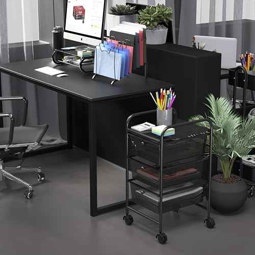 Simple Houseware Utility Cart with 3 Drawers Rolling Storage Art Craft Organizer, Black