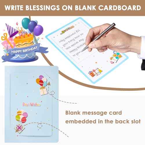 3D Musical Birthday Pop Up Card, Blow Out LED Light Candle & Music Happy Birthday Card Birthday Greeting Cards with Blank Note Card and Envelope for Kid Husband, Men, Women, Mom