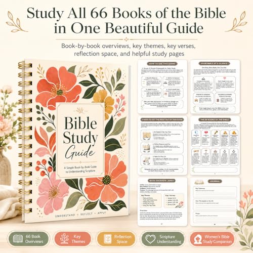 Women’s Bible Study Guide Book with Flower Variation | Book-by-Book Overview & Reflection Journal, Spiral Bound, Pocket Scripture Companion for Faith Growth