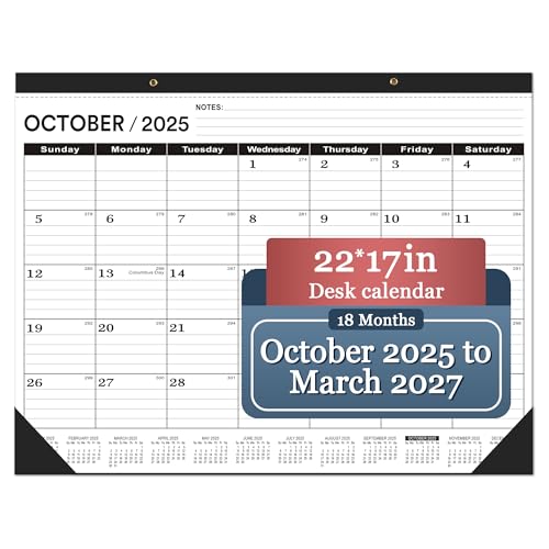 Desk Calendar 2025-2026 large 22 x17 (October 2025-March 2027) 2025-2026 Desk Calendar Large 22 x17,Classic Black Calendar 2026,Large Calendar 2026 with Plastic Cover