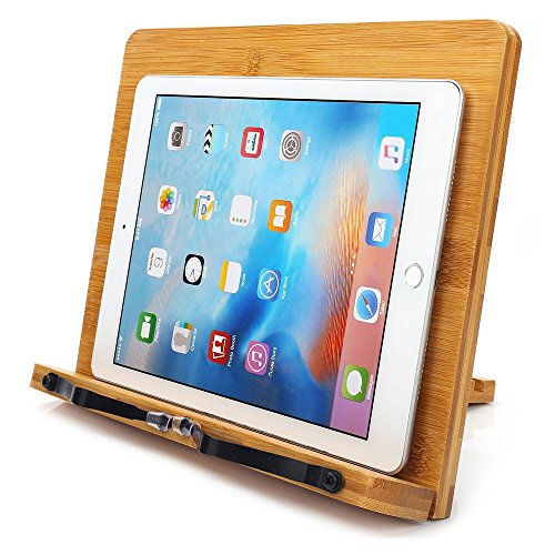 Wishacc Bamboo Book Stand 13.2 x 9.2 Inch Adjustable Foldable Cookbook & Tablet Holder