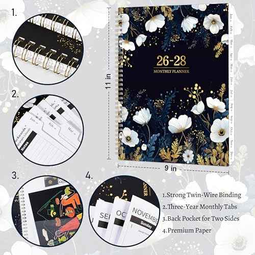 2026-2028 Monthly Planner/Calendar - January 2026 - December 2028, 9¡± ¡¿ 11¡±, 3 Year Monthly Planner 2026-2028, 36-Month Calendar with Tabs,Inner Pocket, Twin-wire Binding, Enterprise