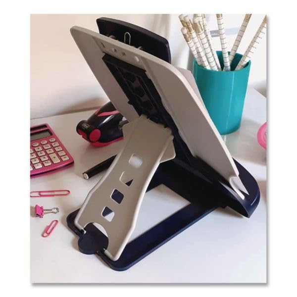 Kensington Insight Adjustable Book Copyholder, Metal, Midnight Blue/Gray, 50 Sheet Capacity