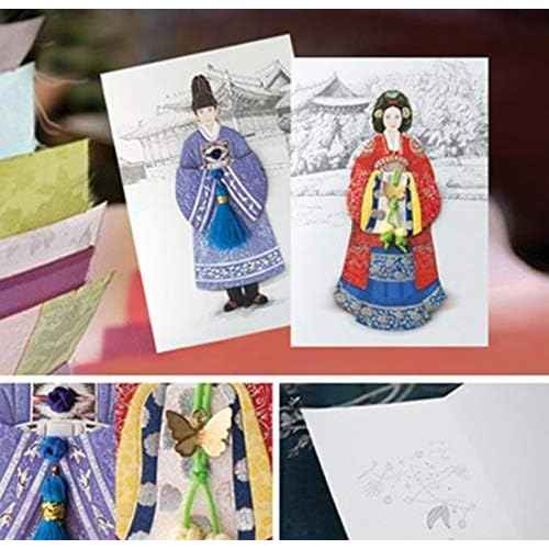 From&to Hanbok 6pcs Korean Royal family Dress Cards Sets korea souvenir Korean Clothes Traditional Greeting Cards Thank you Birthday Wedding Anniversary Invitation New Year Card &Envelope (ft221)